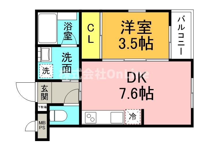 クロスレジデンス深江南(1DK/1階)の間取り写真