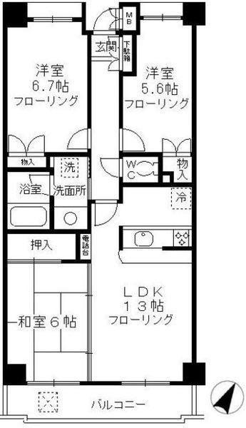 ラフィネ武蔵野(3LDK/1階)の間取り写真