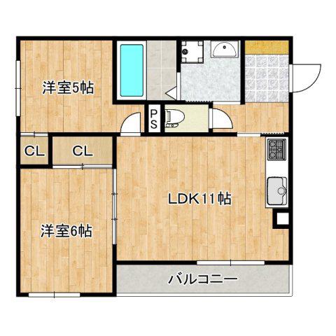 EXハイツ山坂(2LDK/1階)の間取り写真
