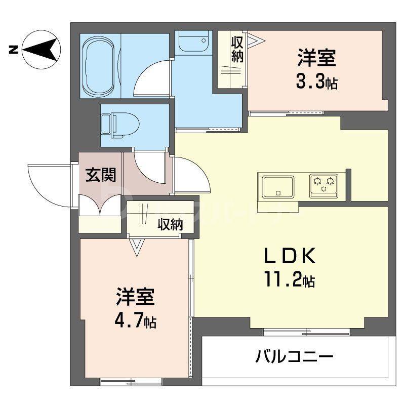 ビスタリエ南花畑(2LDK/2階)の間取り写真