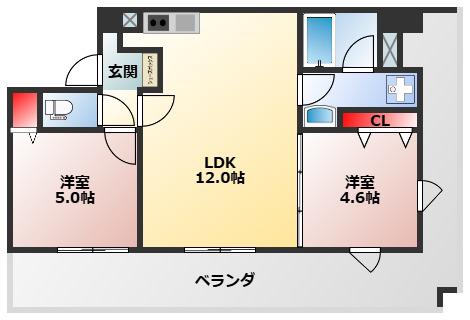 プレステージ12番館(2LDK/2階)の間取り写真