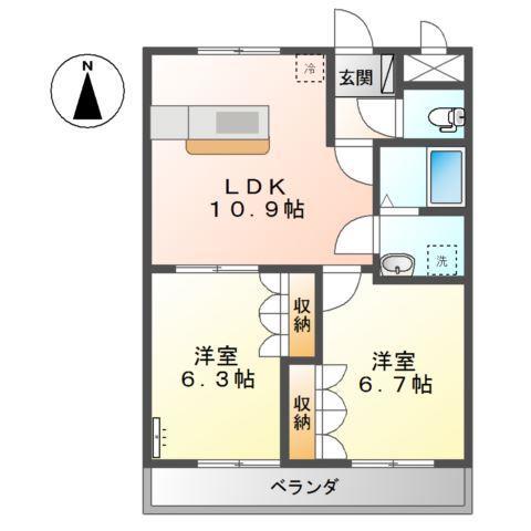 トーケン・プロニティ(2LDK/1階)の間取り写真