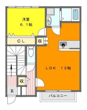 ライム天王(1LDK/2階)の間取り写真