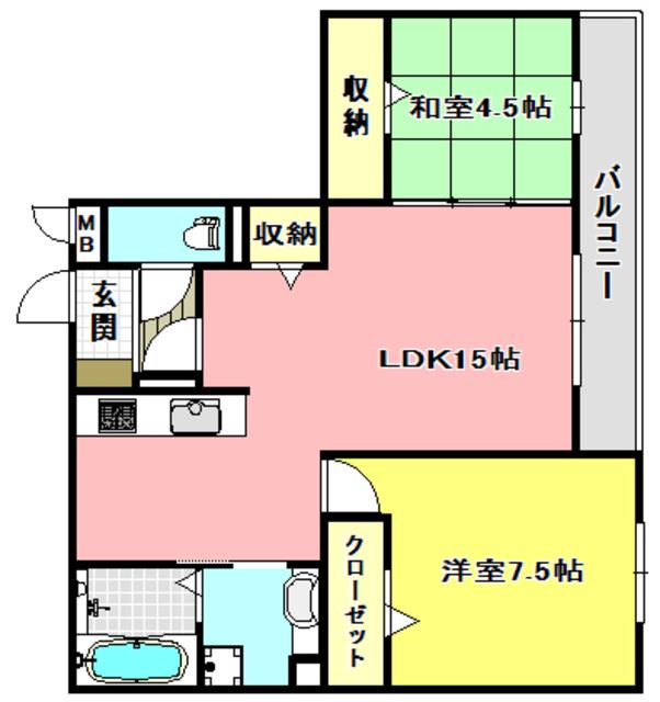 エスタシオン(2LDK/3階)の間取り写真