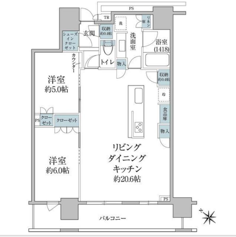 BRILLIA THE TOWER TOKYO YAESU AVENU(2LDK/5階)の間取り写真