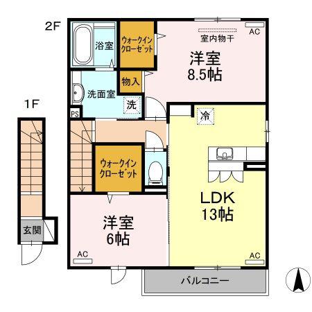 エスポワール・リアン(2LDK/2階)の間取り写真