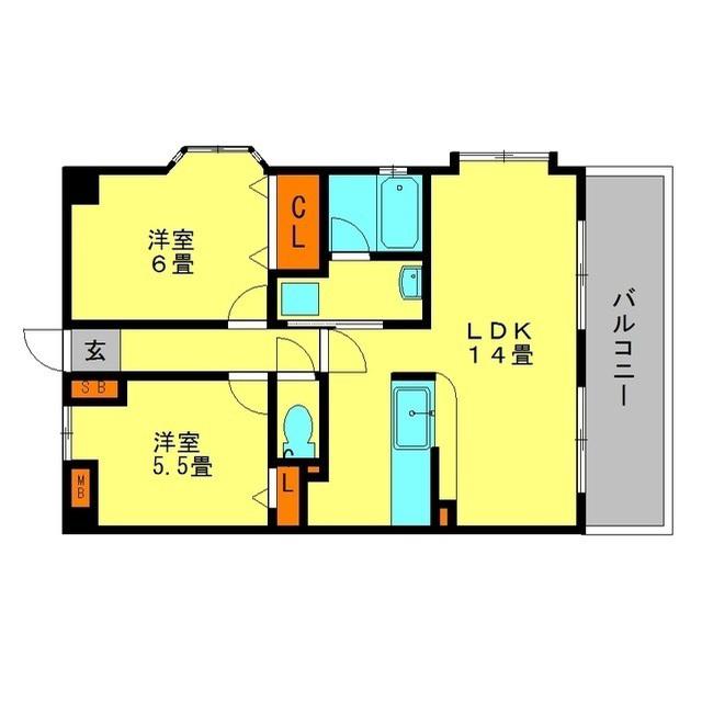 アルペンローゼマンション(2LDK/5階)の間取り写真