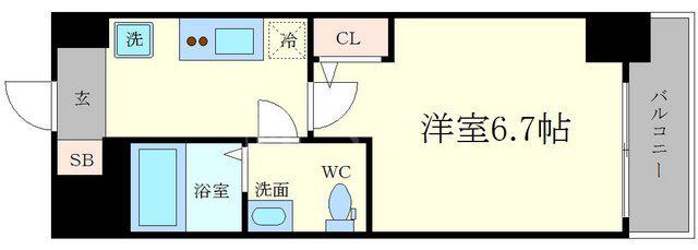 セレニテ本町REFLET(1K/14階)の間取り写真