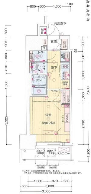 プレリス花の木オルディア(1K/5階)の間取り写真