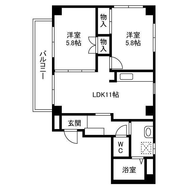 三鈴シティ(2LDK/2階)の間取り写真