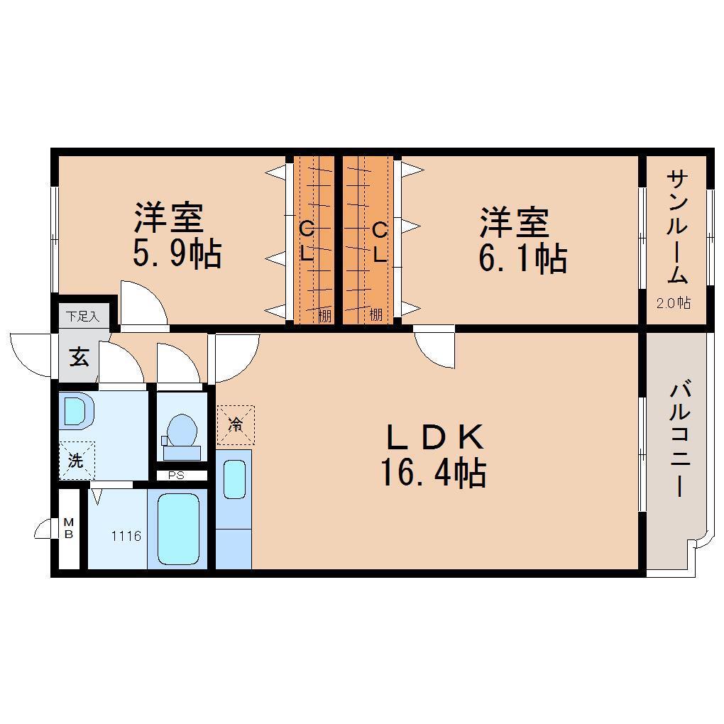 ゴールドパレス(2LDK/2階)の間取り写真