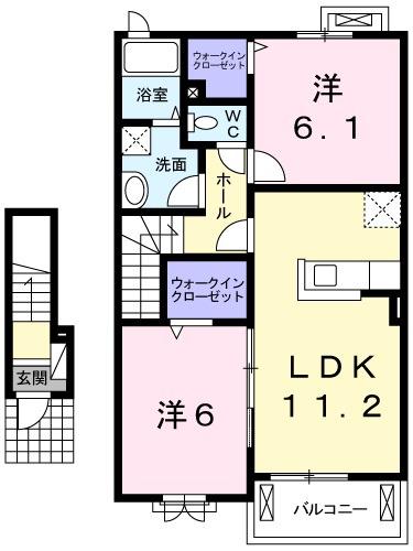 レジデンスA(1LDK/2階)の間取り写真
