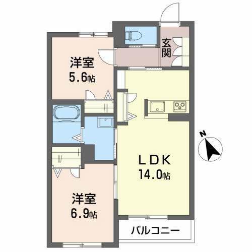 ベレオ城東(2LDK/2階)の間取り写真