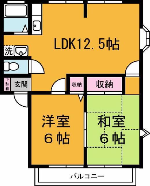 サンライフ稲荷前A・B(2LDK/2階)の間取り写真