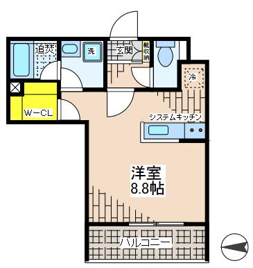 ゼルコバ 上高井戸(ワンルーム/4階)の間取り写真