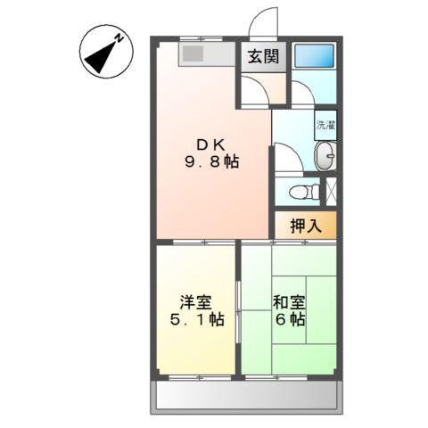 パレスさくらB(2DK/1階)の間取り写真