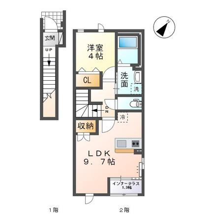 ウェルテラス I(1LDK/2階)の間取り写真