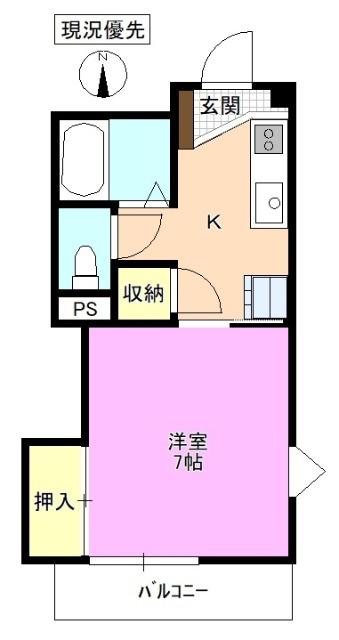 メラベルデ S棟(1K/3階)の間取り写真