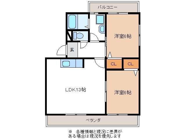 WHITERIVER(2LDK/2階)の間取り写真