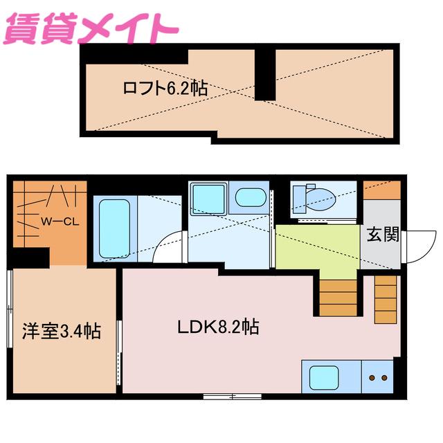 スマイシアAPARTMENT西富田(1LDK/2階)の間取り写真