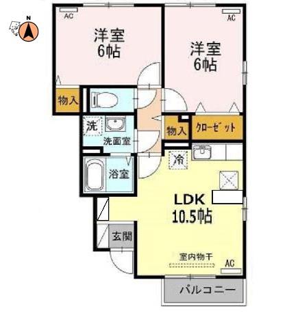 コスモ スクエア A棟(2LDK/1階)の間取り写真