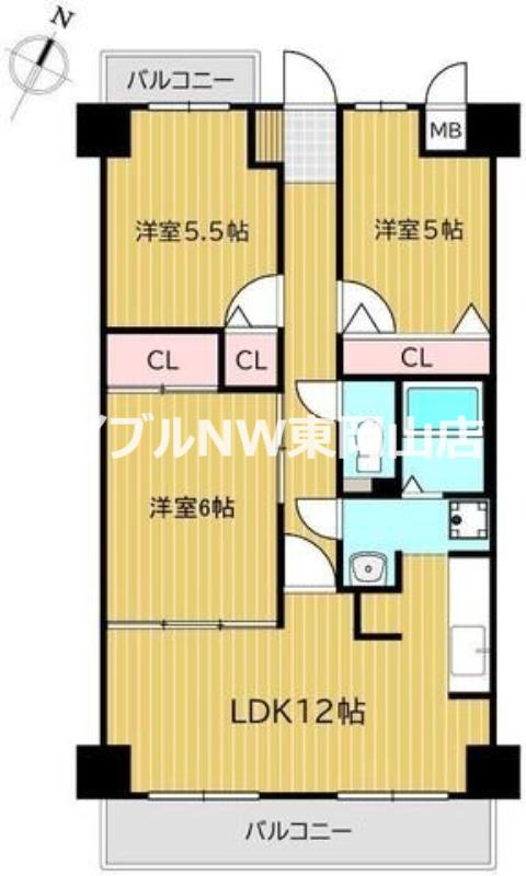 ガーデングラス桑野(3LDK/3階)の間取り写真