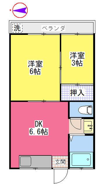 三ツ和第1プラット(2DK/2階)の間取り写真