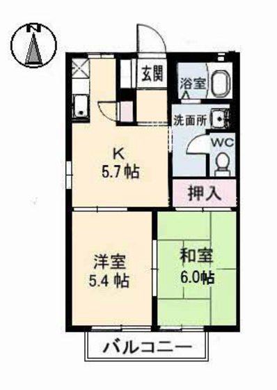 Tクレマチス新保C(2K/2階)の間取り写真