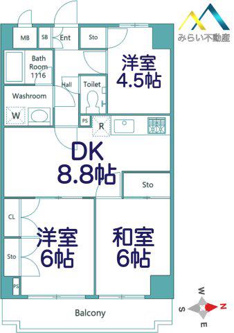 スカイパレス東戸塚(3DK/5階)の間取り写真