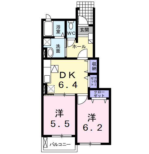 ルーエ B(2DK/1階)の間取り写真