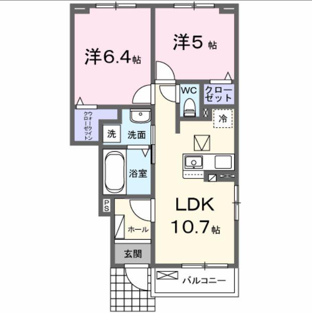 ポミエB(2LDK/1階)の間取り写真