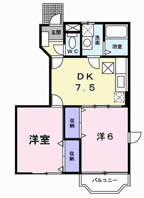 パルテールII(2DK/1階)の間取り写真