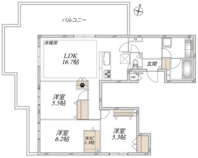 給田4丁目メゾン(3LDK/4階)の間取り写真