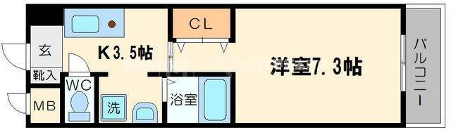 ローズコーポ本町(1K/9階)の間取り写真