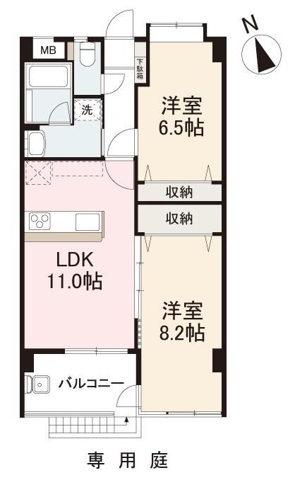 ビオトープ三条(2LDK/1階)の間取り写真