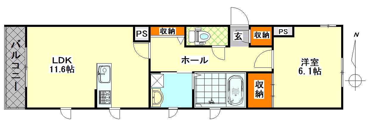 ハイムラフィネ(1LDK/1階)の間取り写真
