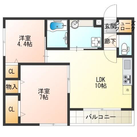 地下鉄四つ橋線 岸里駅 徒歩11分 3階建 築10年(2LDK/1階)の間取り写真