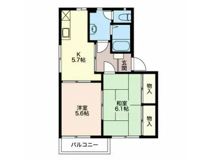 コート岡田屋 D棟(2DK/2階)の間取り写真