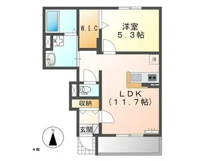 シャイニングヒル(1LDK/1階)の間取り写真