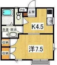 コーポアルファA棟(1K/1階)の間取り写真