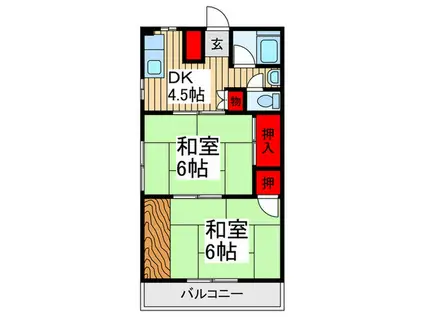 朝霞ニューハイツ(2DK/4階)の間取り写真