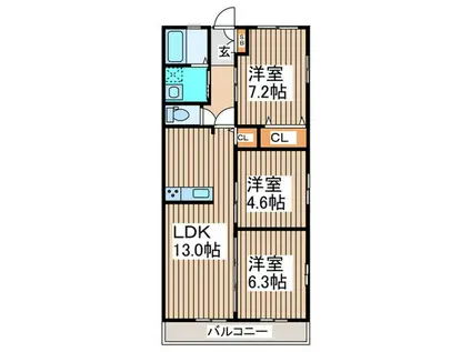 KOTIHARU C棟(3LDK/2階)の間取り写真