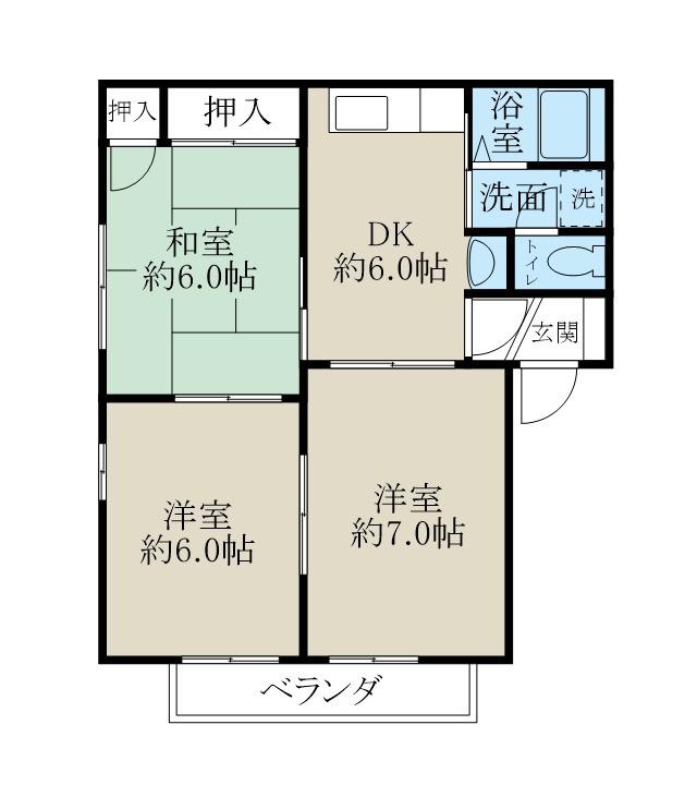 リバーサイドヒルズB棟(3DK/2階)の間取り写真