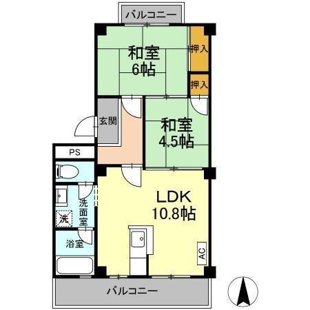パルコ長和島(2LDK/4階)の間取り写真