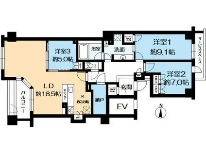 パークコート御影ザフォレスト(3LDK/2階)の間取り写真