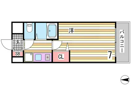 エスリード三宮第3(1K/9階)の間取り写真