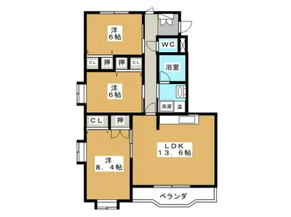 ファミール二子(3LDK/2階)の間取り写真