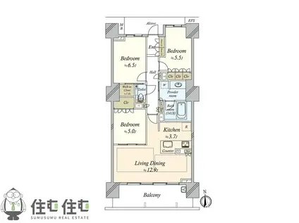 パークタワー豊田(3LDK/15階)の間取り写真