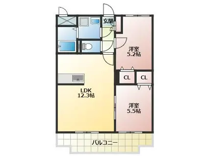 レインボー・コスモス(2LDK/3階)の間取り写真