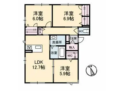 グランマスト ベレオ林町B棟(3LDK/1階)の間取り写真